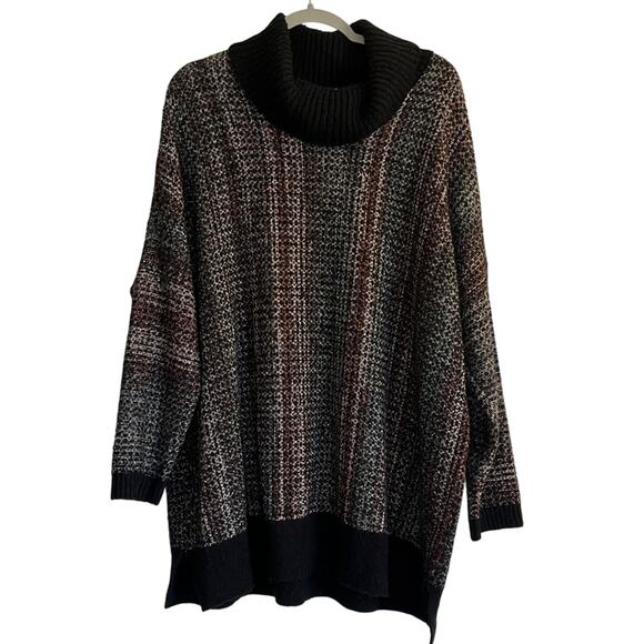 J. Jill purejill Turtleneck Oversized Tunic Sweater Size M / L Black Multicolor - Picture 1 of 8